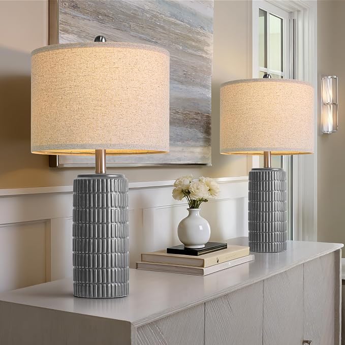 PoKat 23" Ceramic Dark Gray Table Lamps Set of 2 - Image 3
