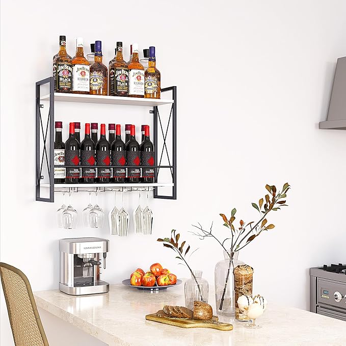 Dokser Wine Rack Wall Mounted 2 Tier Shelf, Wall Wine Rack - Image 5