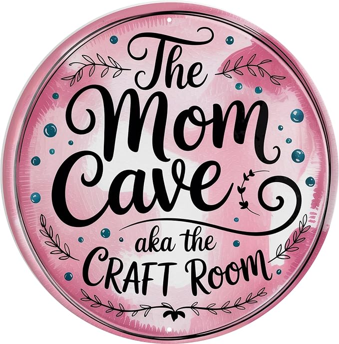 AWISZZZ Mom Cave Craft Room Metal Sign 8x8in Round Boho Plaque by AWISZZZ