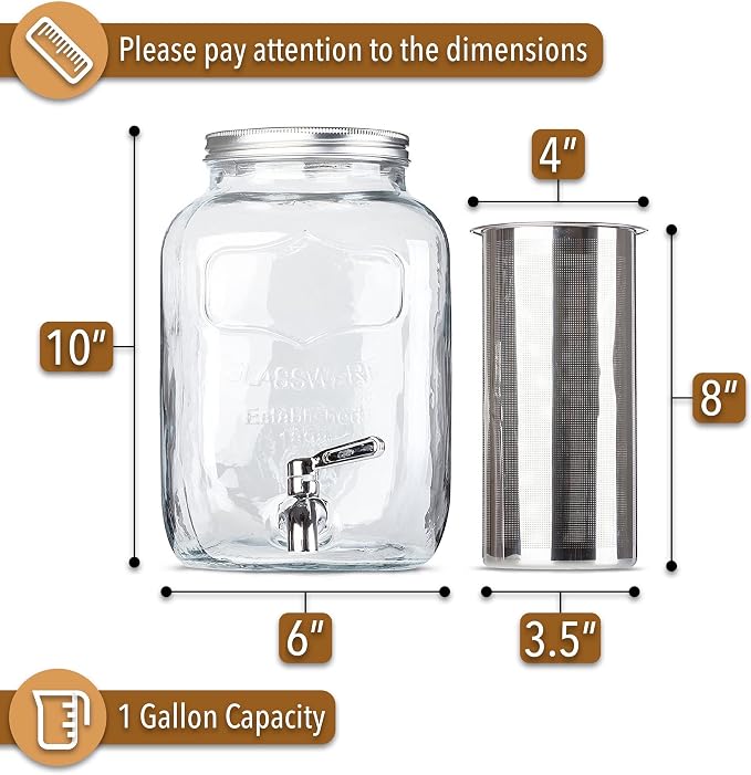 BTaT- 1 Gallon Cold Brew Coffee Maker, Thick Glass Pitcher | Stainless Steel - Image 2