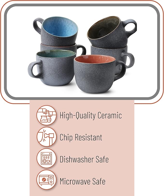 BTaT- Porcelain Coffee Mugs Set, 14 oz, 6 Pack, Ceramic Coffee Mugs, Matte - Image 4