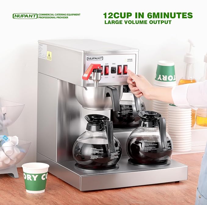 NUPANT 12 Cup Commercial Coffee Maker, Auto Filling Drip Coffee Maker Machine - Image 2