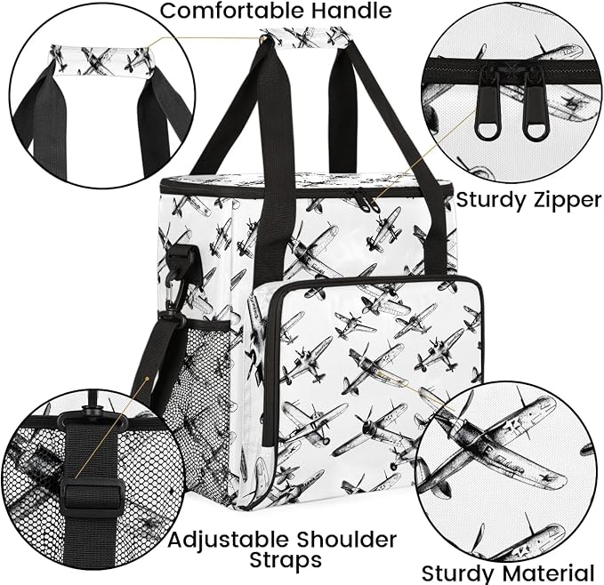 Airplane Pattern Coffee Maker Carring Bag, Large Insulated Storage Organizer - Image 6