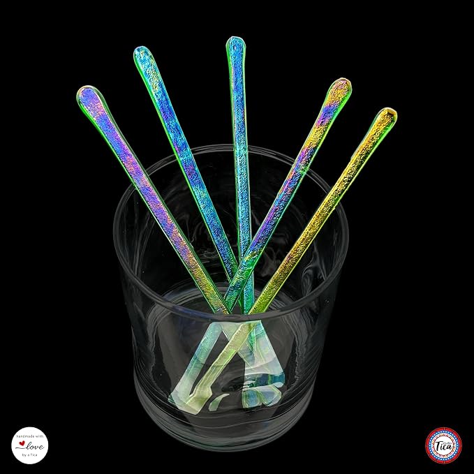 studioTica Handmade Glass Swizzle Sticks: Shamrock Fire, Cocktail + Hiball - Image 2