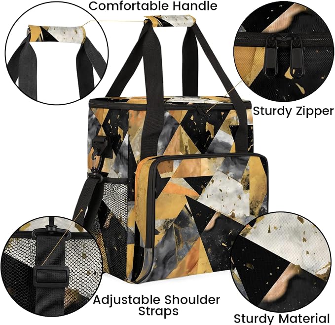 Black Gray Gold Marble Coffee Maker Carring Bag, Large Insulated Storage - Image 6