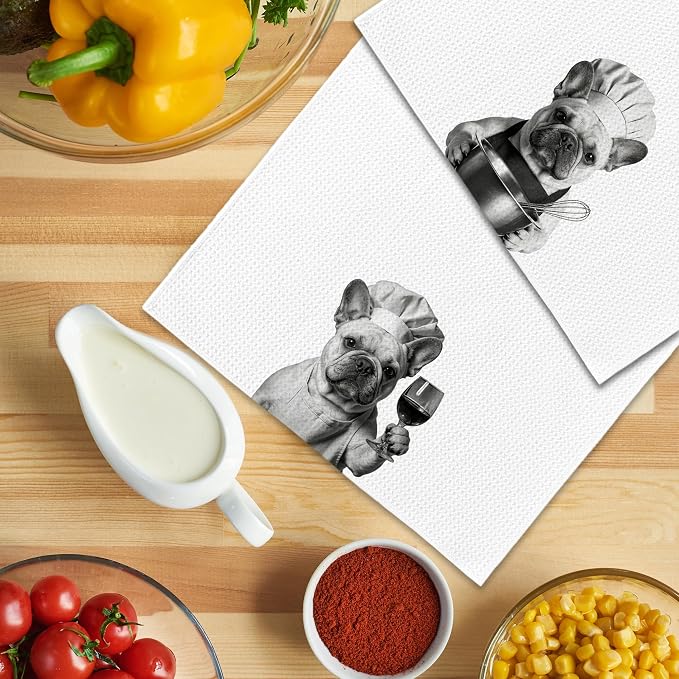 Funny Chef French Bulldog Kitchen Towels Set of 2, French Bulldog Dog Gifts - Image 5