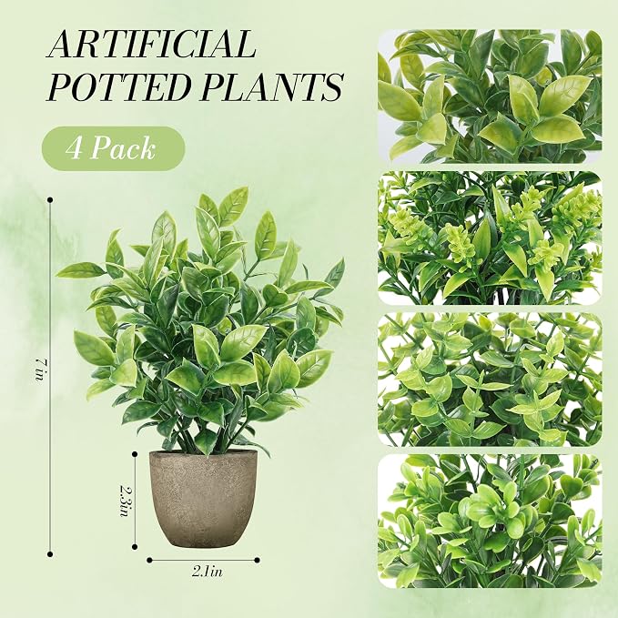 Der Rose 4 Pack Mini Artificial Plants Indoor in Pots Mixed Fake Plants - Image 3