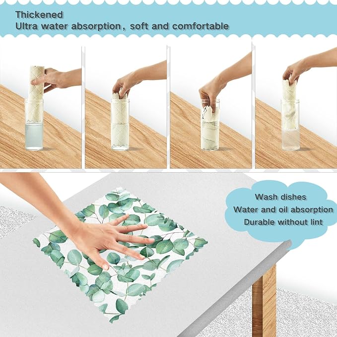ALAZA Dish Towels Kitchen Cleaning Cloths Eucalyptus Leaves on A White - Image 4