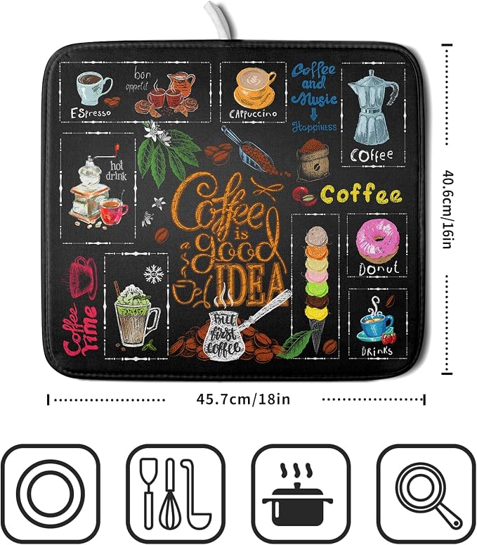 Absorbent Reversible Microfiber Dish Drying Mat 16 x 18 Inch - Image 2