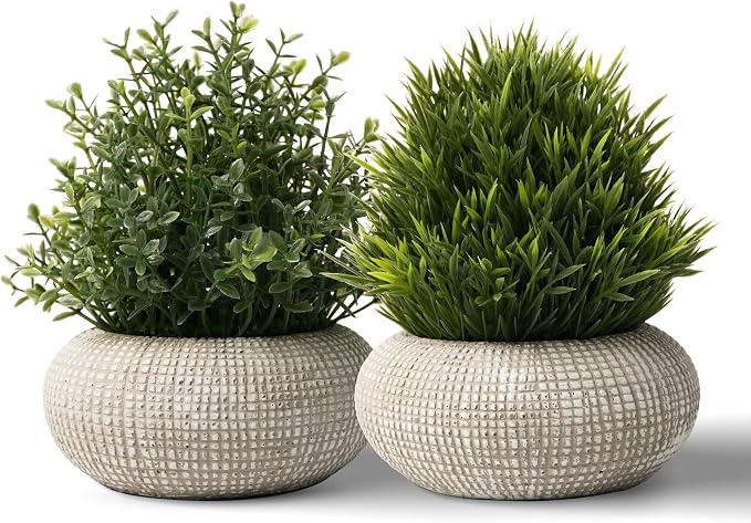 2 Pack Small Fake Plants in Cement Planter by Decorateyouridealhomewithease