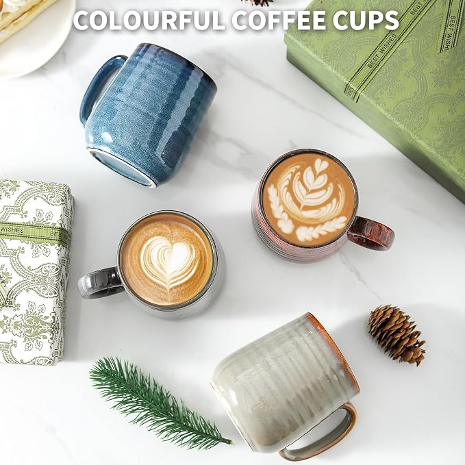 HASENSE Coffee Mugs Set of 4, 12 Oz Stoneware Coffee Cups - Image 3