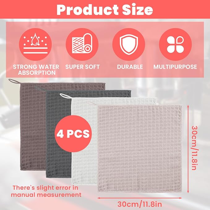4Pack Waffle Weave Microfiber Towel, 12×12" Barista Towels - Image 2