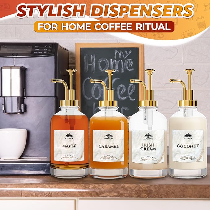 Set of 4 Glass Syrup Bottles for Coffee Bar – 16.9oz 500 ml Coffee Syrup - Image 8