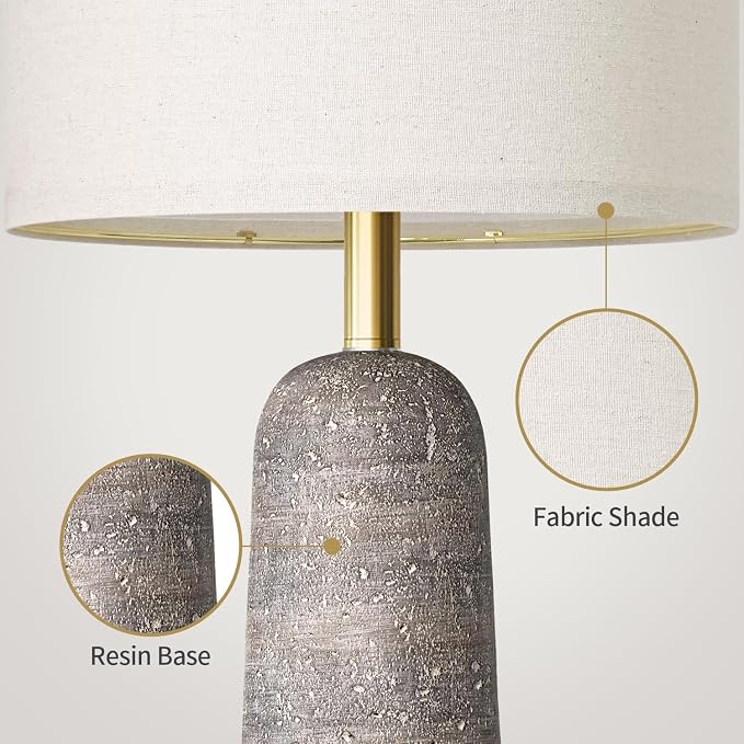 BOBOMOMO 27.25" Modern Table Lamp Set of 2, Light Grey Resin Table Lamps - Image 5
