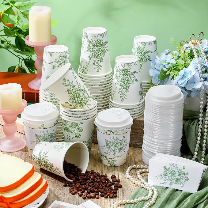 Vesici 60pcs 14oz Green Disposable Coffee Cups - Image 5