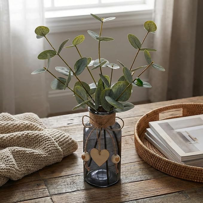 Artificial Eucalyptus Greenery Stems in Glass Vase - Image 8