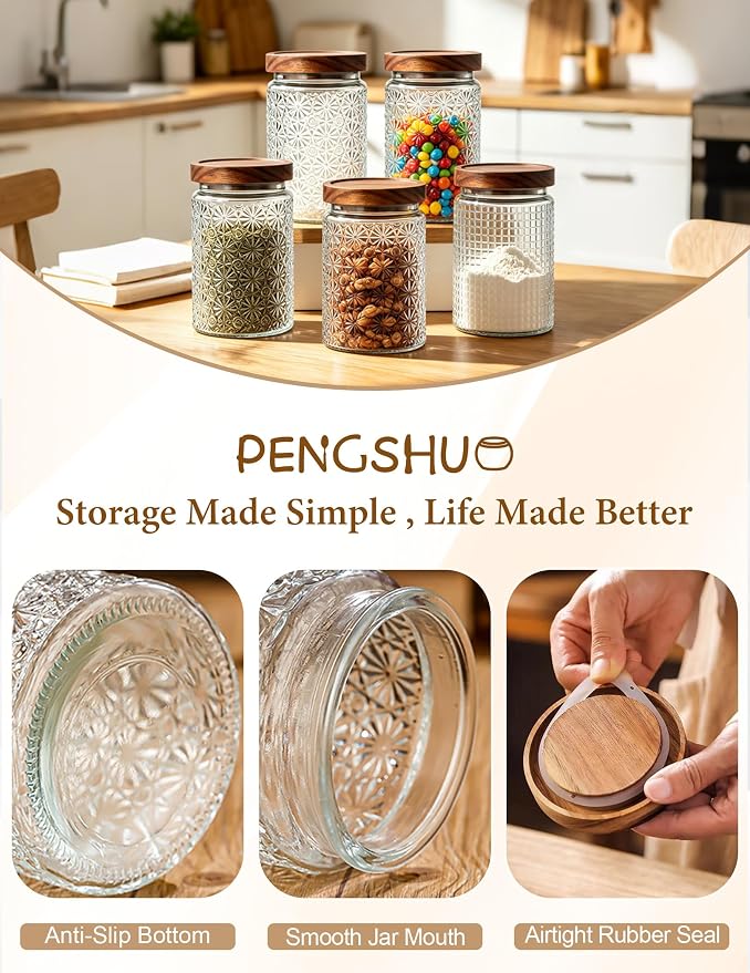 Vintage Glass Jars with Wood Lids - 24 OZ Airtight Storage Container - Image 4