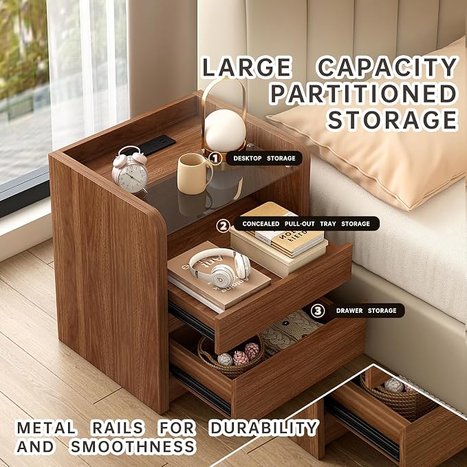 Messenya Modern Nightstand for Bedrooms, Mid-Century Storage Cabinet - Image 4