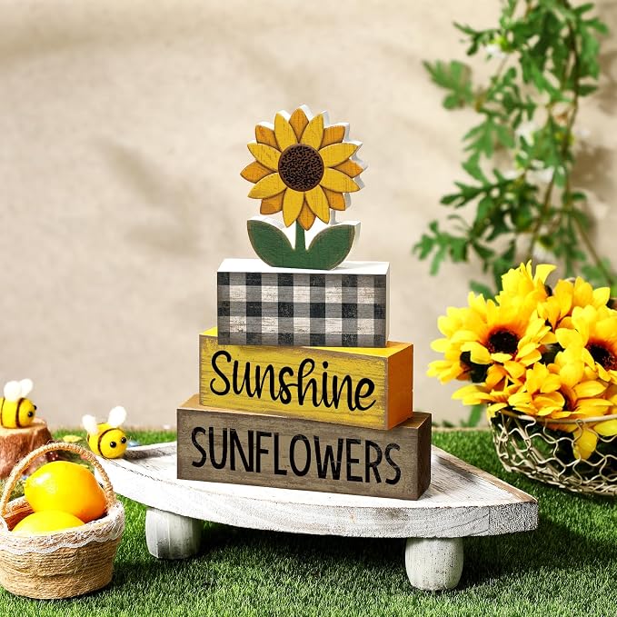 Yuntau 4 Pcs Sunflower Decorations Sunflower Wooden Sign Sunshine Table - Image 2