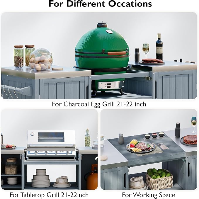 Merax Outdoor Kitchen Island for Big Green Egg Grills, 66.5" Wood Kitchen Island - Image 6
