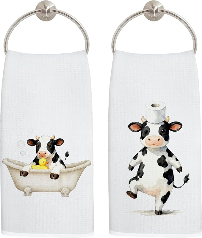 Funny Cow Bathroom Hand Towels, Cow Lover Gifts, Cute Bathing Calf Farm Animal by Unknown