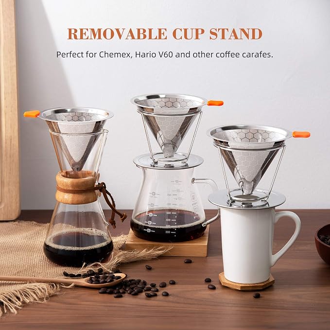 Pour Over Coffee Dripper, Stainless Steel Coffee Filter Reusable Pour Over - Image 4