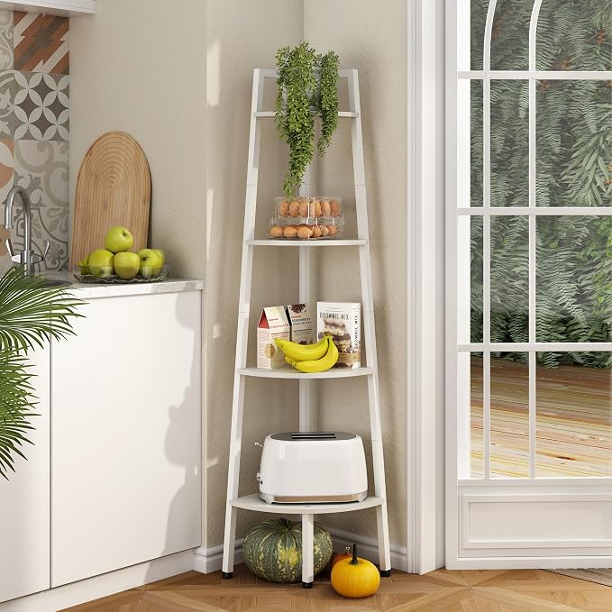 Hoctieon Corner Shelf, 4-Tier Corner Bookshelf, Rustic Corner Ladder Shelf - Image 3