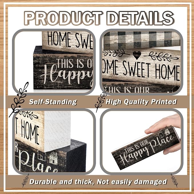 Moucuny 4 Pcs Farmhouse Kitchen Decor Black and White Farmhouse Tiered Tray - Image 4