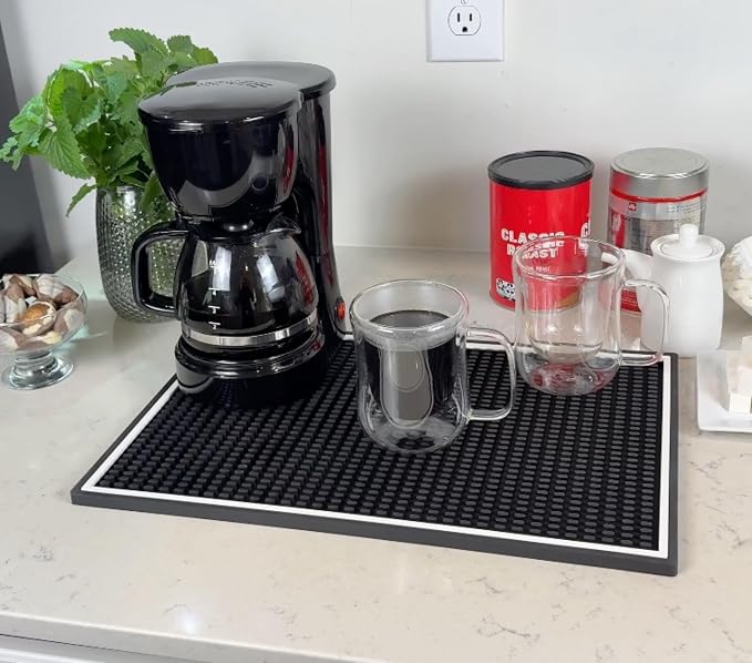 Coffee Bar Mat for Countertop White Frame 18x12 in, Silicone Espresso Machine - Image 6