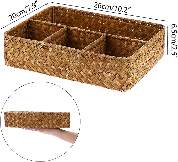 ELLDOO Brown Seagrass Tea Bag Organizer Tray, 10.2"L x 7.9"W x 2.5"H - Image 2
