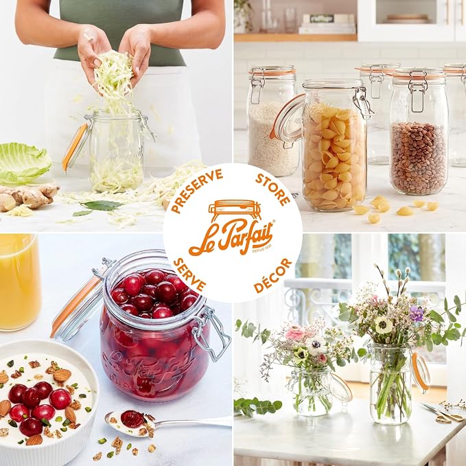Le Parfait Super Jar 1L French Glass Preserving Jar w/Airtight Rubber Seal & - Image 4