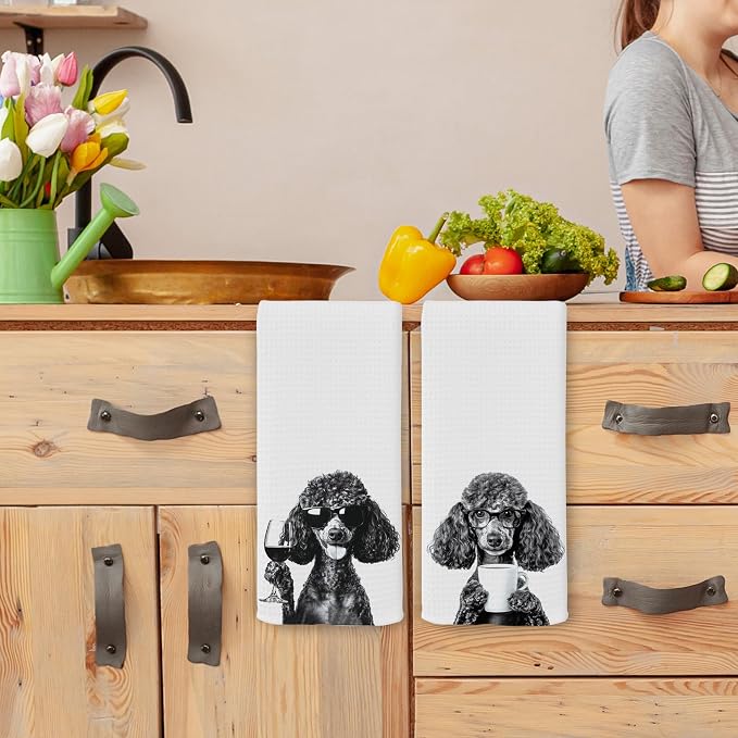 Funny Black Poodle Kitchen Towels Set of 2, Wine and Coffee Lover Gifts - Image 4