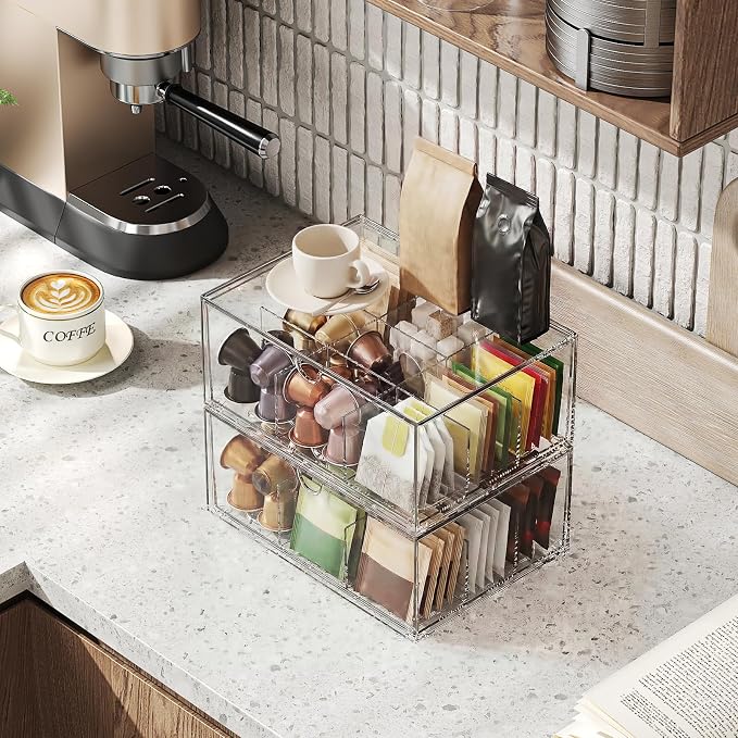 2 Pack Coffee Pod Storage Drawer, Stackable Tea Bag Organizer - Image 2