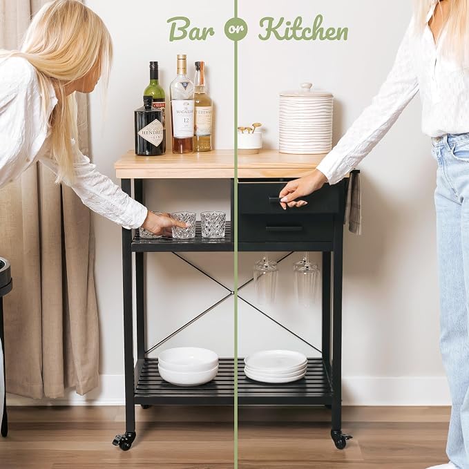 Kitchen Island Cart with Storage – Solid Wood Rolling Coffee Cart with Pine Top - Image 6