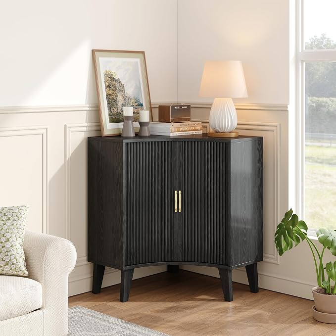Fluted Corner Cabinet, Small Corner Floor Cabinet by Vudanfe