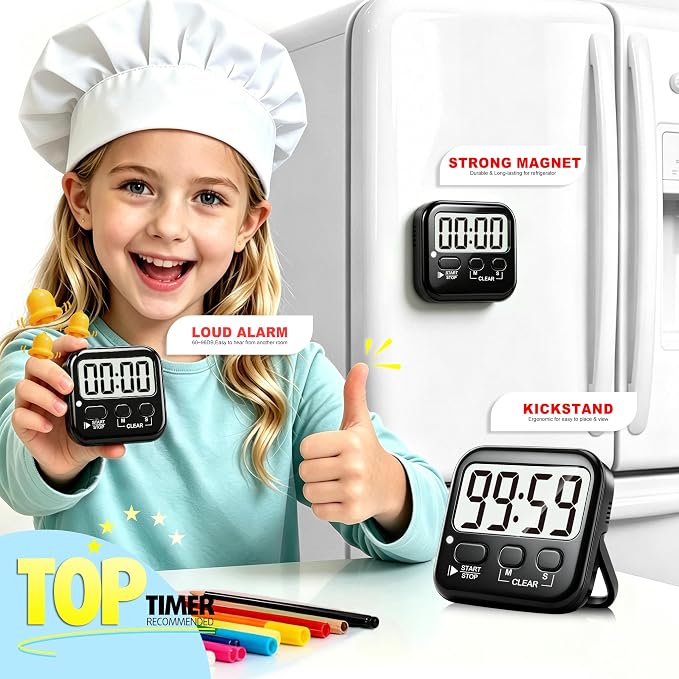 Antonki 2 Pack Digital Timer for Kids, Magnetic Countdown Kitchen Timers for - Image 3