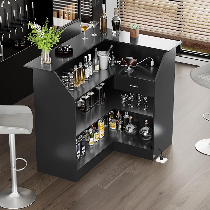 L Shaped Home Bar Unit, 4-Tier Corner Bar Cabinet - Image 3