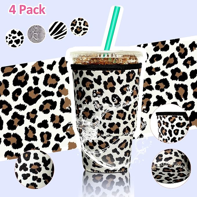 Patelai 4 Pack Reusable Iced Coffee Insulator Sleeve, Neoprene Coffee Cup Holder - Image 4