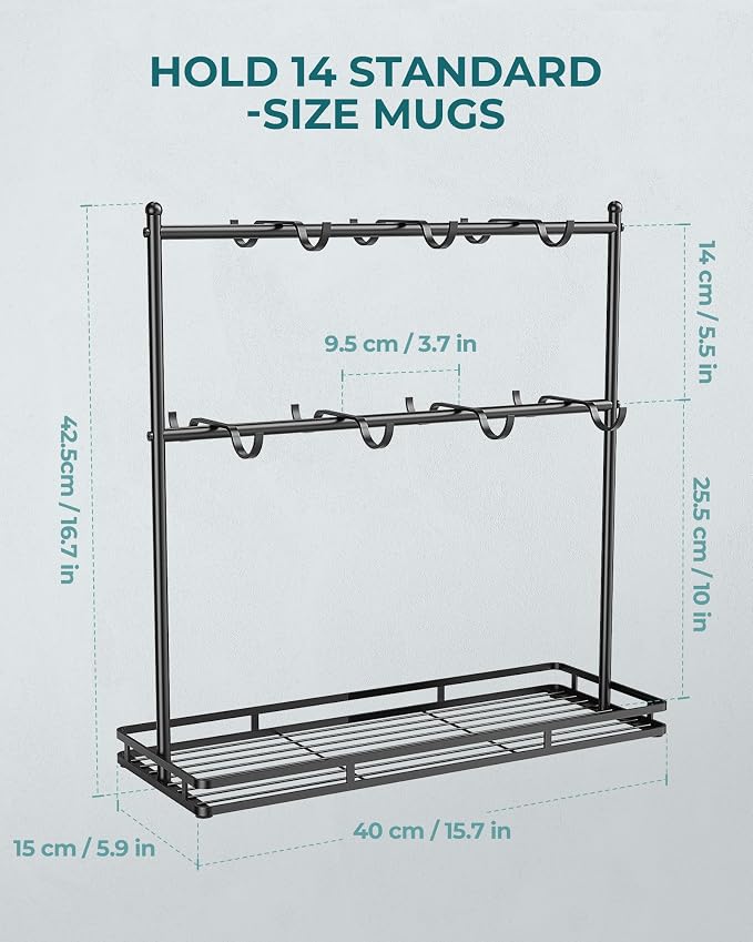 OROPY Coffee Mug Holder for Countertop, 14-Hook Mug Tree Rack for 14 Cups - Image 4