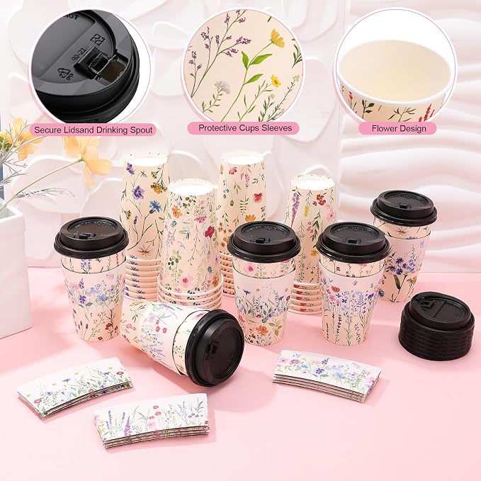 50 Pack 16Oz Vintage Floral Disposable Coffee Cups - Image 4