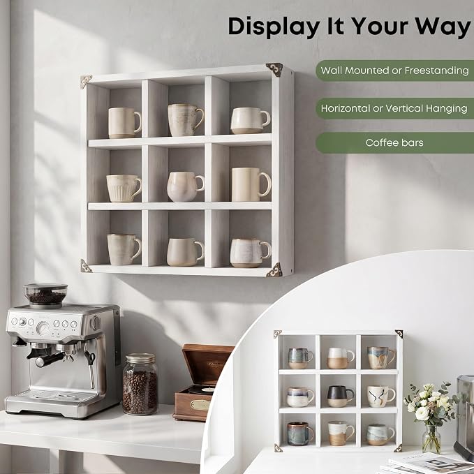 9 Slot Coffee Mug Display Rack - 17in Wall Mounted | Solid Wood - Image 3