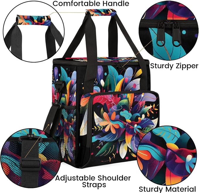 Abstract Flower Plant Leaf Coffee Maker Carring Bag, Large Insulated Storage - Image 6