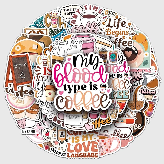 50Pcs Coffee Stickers, Waterproof Vinyl Cute Coffee Cup Decals - Image 2
