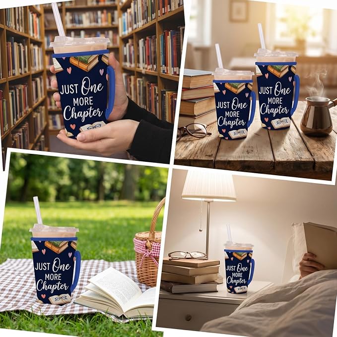 Reading Book Reusable Insulated Iced Coffee Cup Sleeve, Just One More Chapter - Image 6