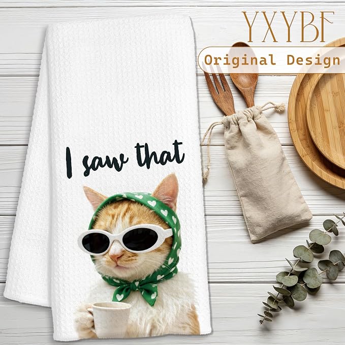 Funny Orange Tabby Cat Coffee Kitchen Towels 16x24 Inches, Coffee Lovers Gift - Image 2