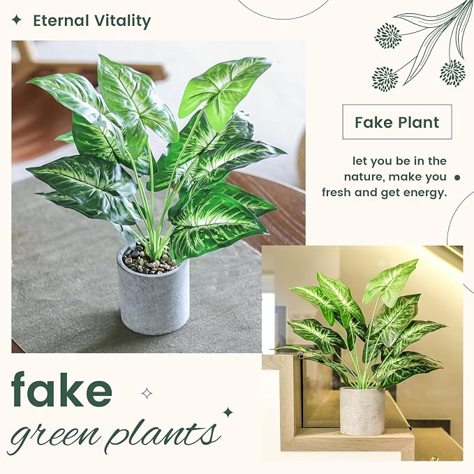 16" Small Fake Plants Artificial Tropical Faux Plants Indoor Desk Plant - Image 5