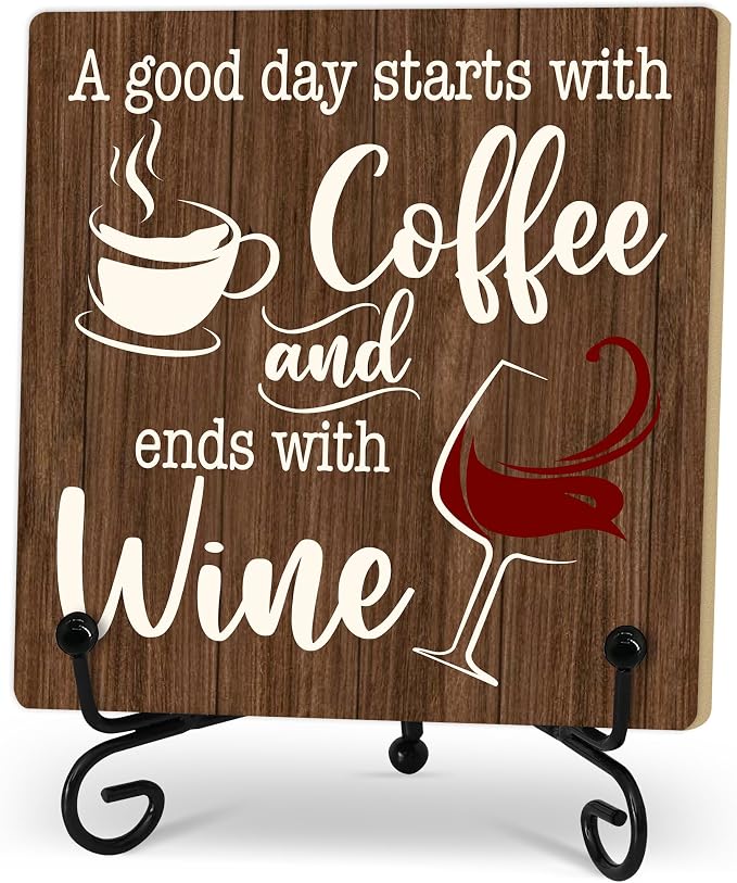 Coffee And Wine Desk Decor Sign, Rustic Wooden Sign by Zmyollo