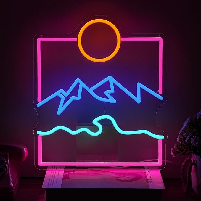 Sun Mountain Wave Neon Sign Nature Theme LED Neon Light Sunrise Sunset Mountain by QNATLHMX