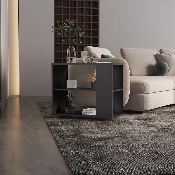 Black Side Table with 2 Storage Shelves, 23.6 inch Wide End Table by Noeko