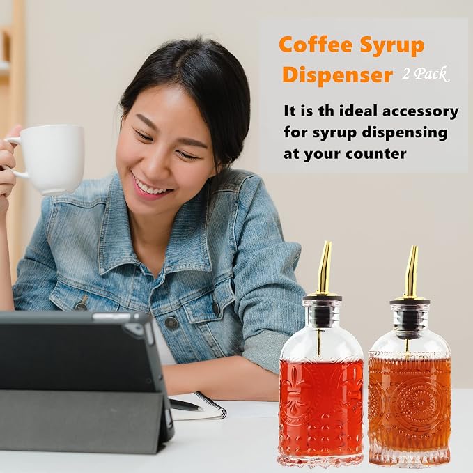 Shining Craft Coffee Syrup Dispenser Bottles Set 2 Pack 7 OZ Simple Small Syrup - Image 2